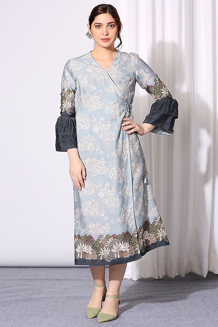 Aqua Blue Printed Summer Dress by Soup by Sougat Paul at Pernia's Pop Up Shop
