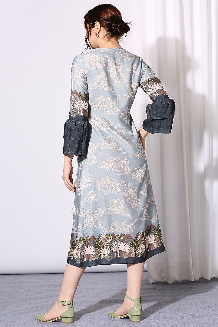 Aqua Blue Printed Summer Dress by Soup by Sougat Paul at Pernia's Pop Up Shop