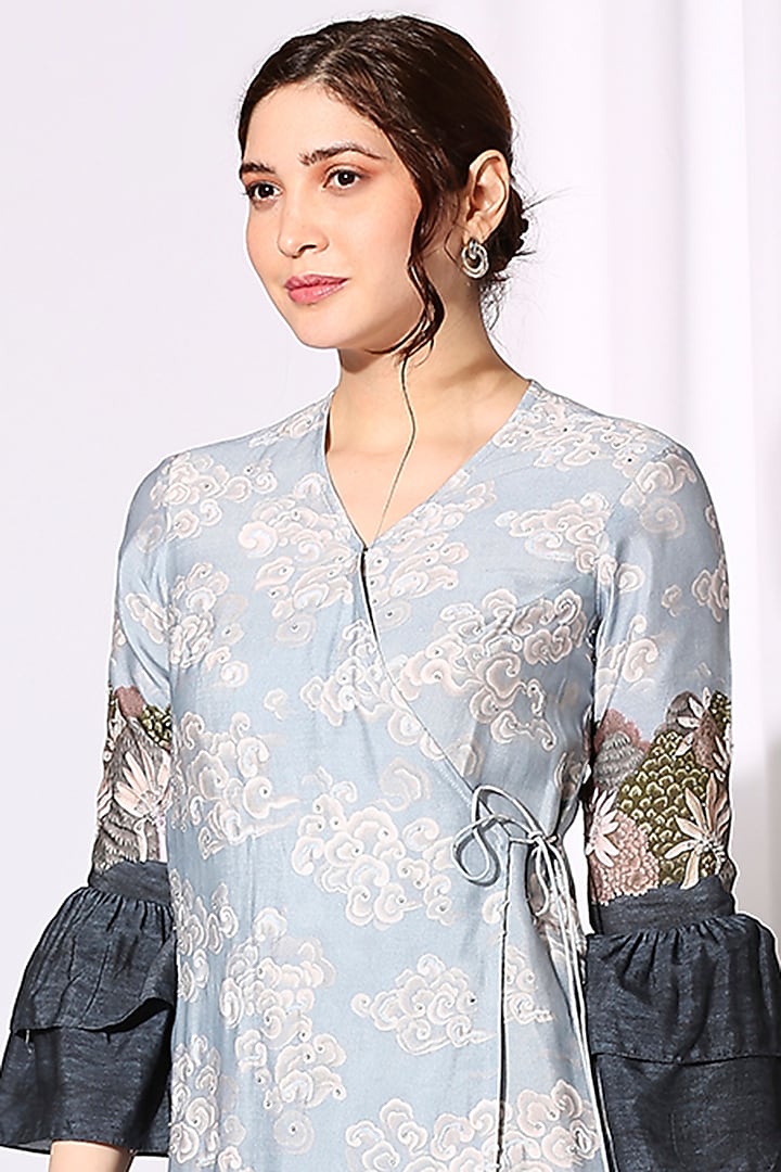 Aqua Blue Printed Summer Dress by Soup by Sougat Paul at Pernia's Pop Up Shop