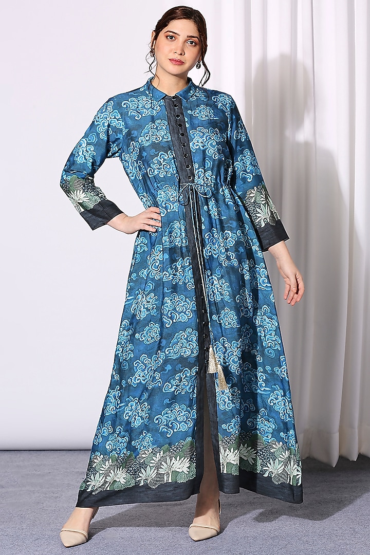 Cobalt Blue Printed Summer Dress by Soup by Sougat Paul at Pernia's Pop Up Shop