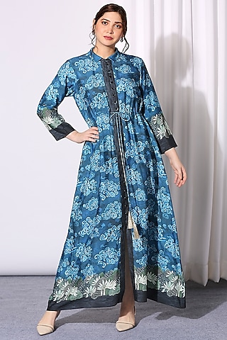 Cobalt Blue Printed Dress by Soup by Sougat Paul