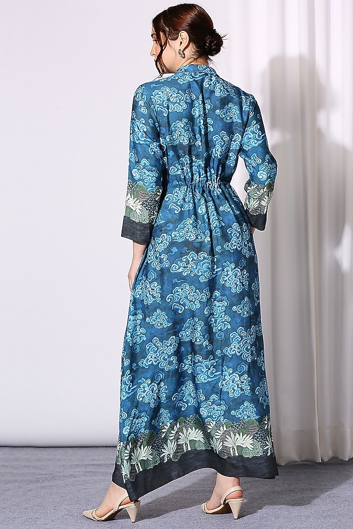 Cobalt Blue Printed Summer Dress by Soup by Sougat Paul at Pernia's Pop Up Shop