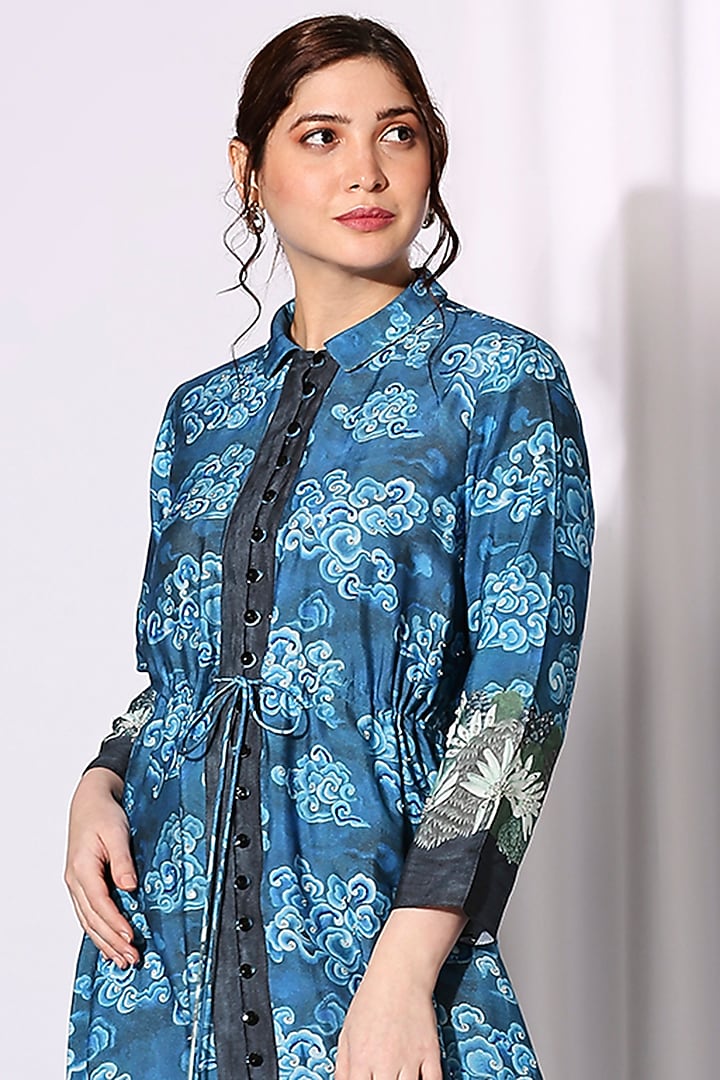 Cobalt Blue Printed Summer Dress by Soup by Sougat Paul at Pernia's Pop Up Shop