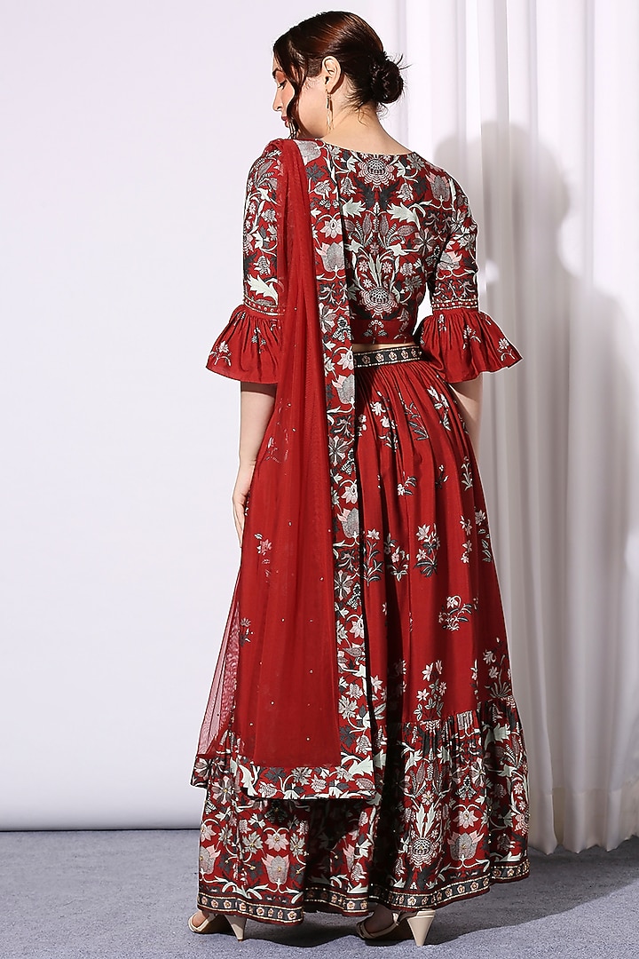 Red Floral Printed Skirt Set by Soup by Sougat Paul at Pernia's Pop Up Shop