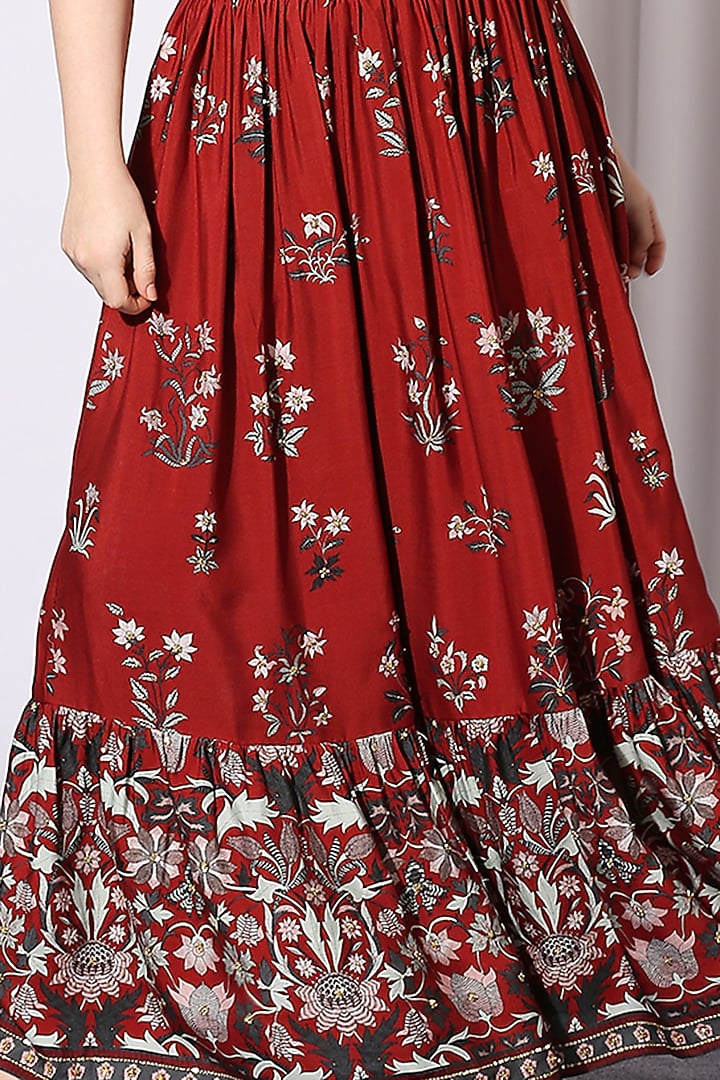 Red Floral Printed Skirt Set by Soup by Sougat Paul at Pernia's Pop Up Shop