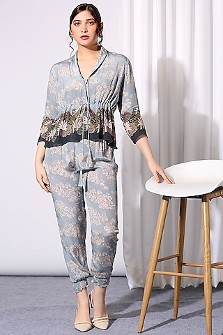 Powdered Blue Co-Ord Set With Print by Soup by Sougat Paul