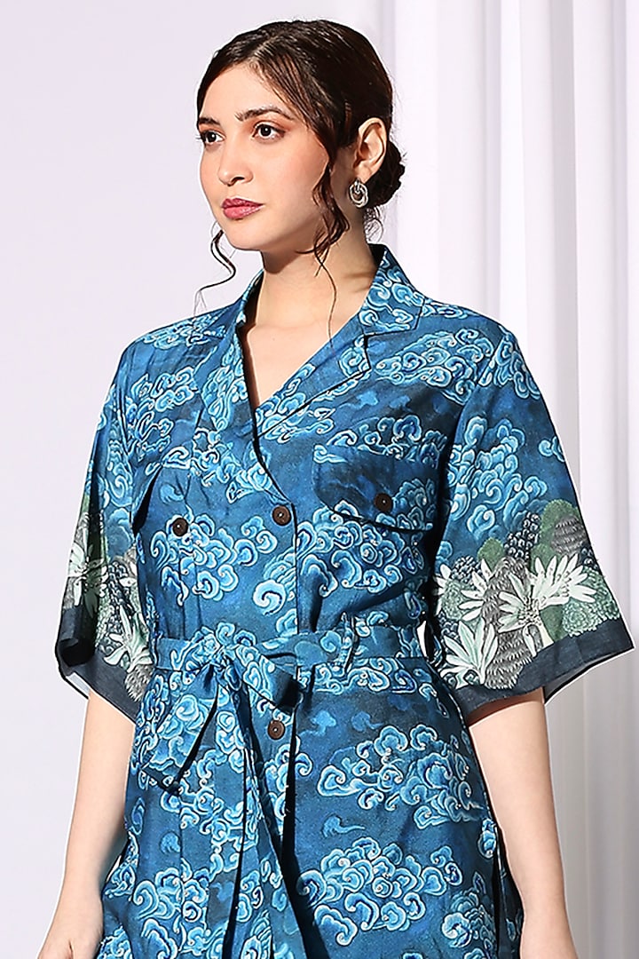 Cobalt Blue Printed Tunic Set by Soup by Sougat Paul at Pernia's Pop Up Shop
