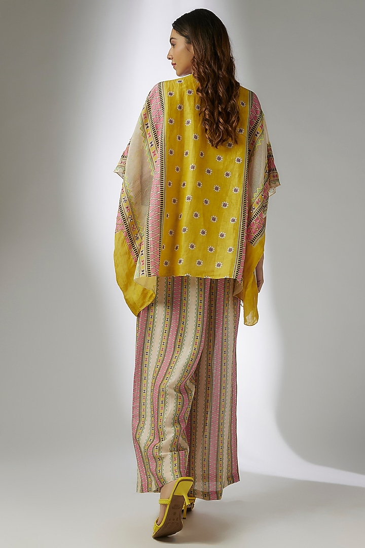 Yellow Linen Cotton Applique Work Co-Ord Set by Soup by Sougat Paul at Pernia's Pop Up Shop