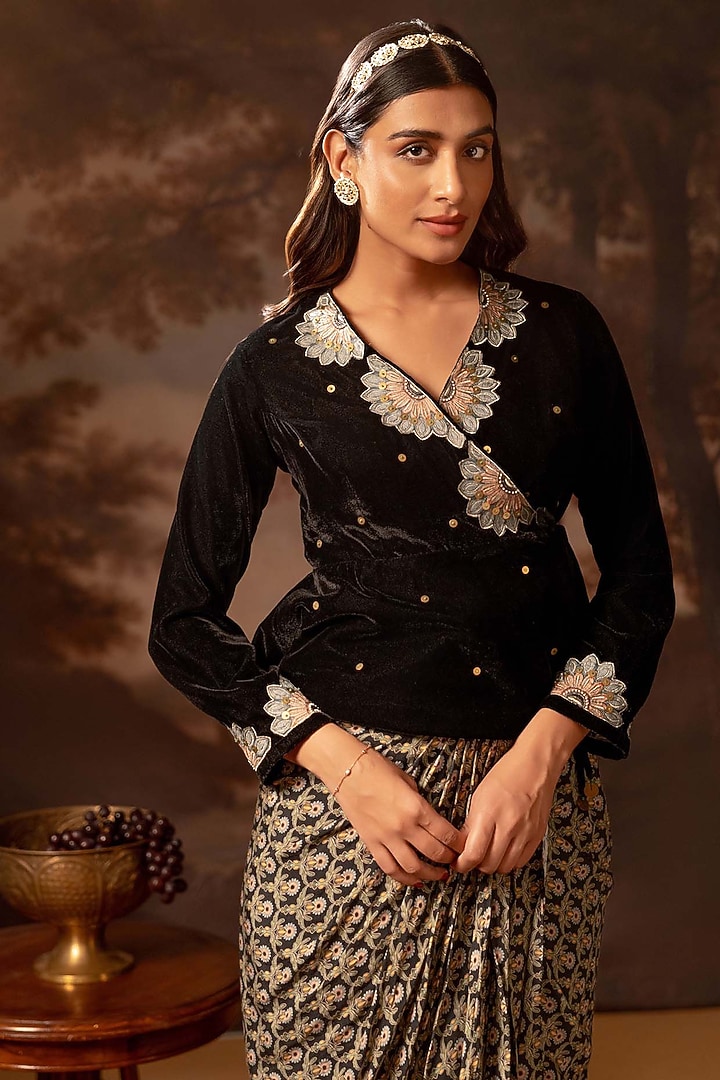 Black Velvet Embroidered Jacket Vacation Dress by Soup by Sougat Paul at Pernia's Pop Up Shop