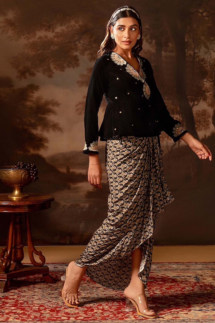 Black Velvet Embroidered Jacket Vacation Dress by Soup by Sougat Paul at Pernia's Pop Up Shop