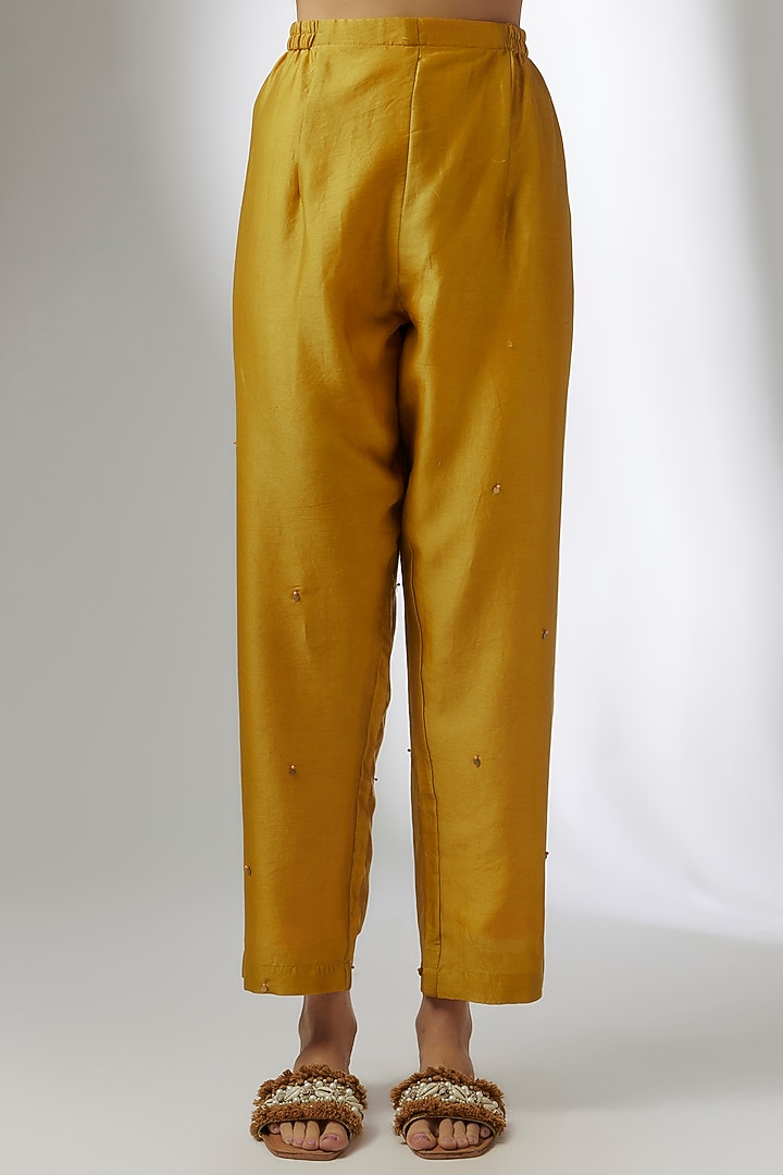 Yellow Chanderi Hand Embroidered Co-Ord Set by Soup by Sougat Paul at Pernia's Pop Up Shop