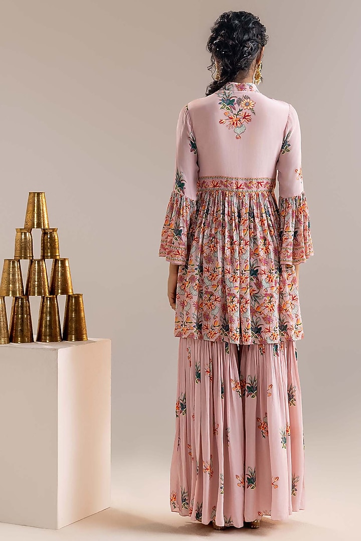 Pink Crepe Party Wear Sharara Set by Soup by Sougat Paul at Pernia's Pop Up Shop