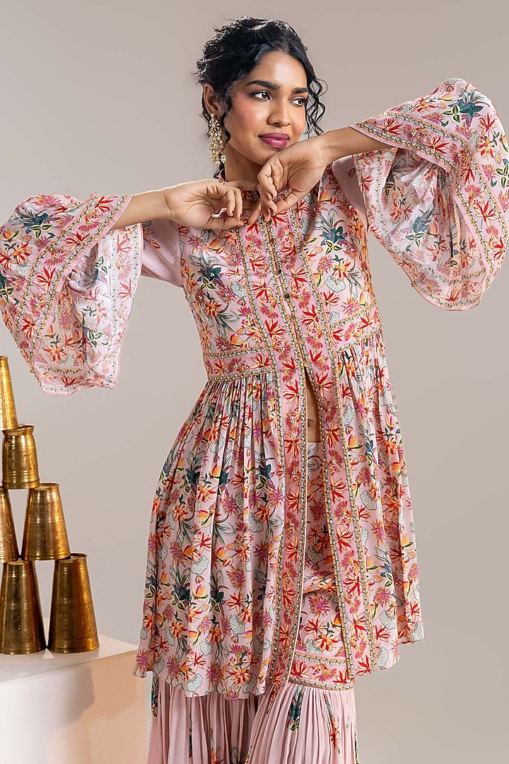 Pink Crepe Party Wear Sharara Set by Soup by Sougat Paul at Pernia's Pop Up Shop