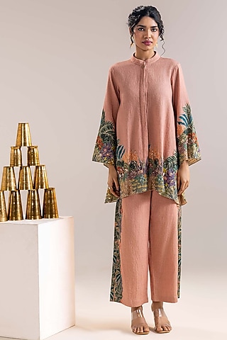 Pink Khadi Cotton Embellished Kurta Set by Soup by Sougat Paul
