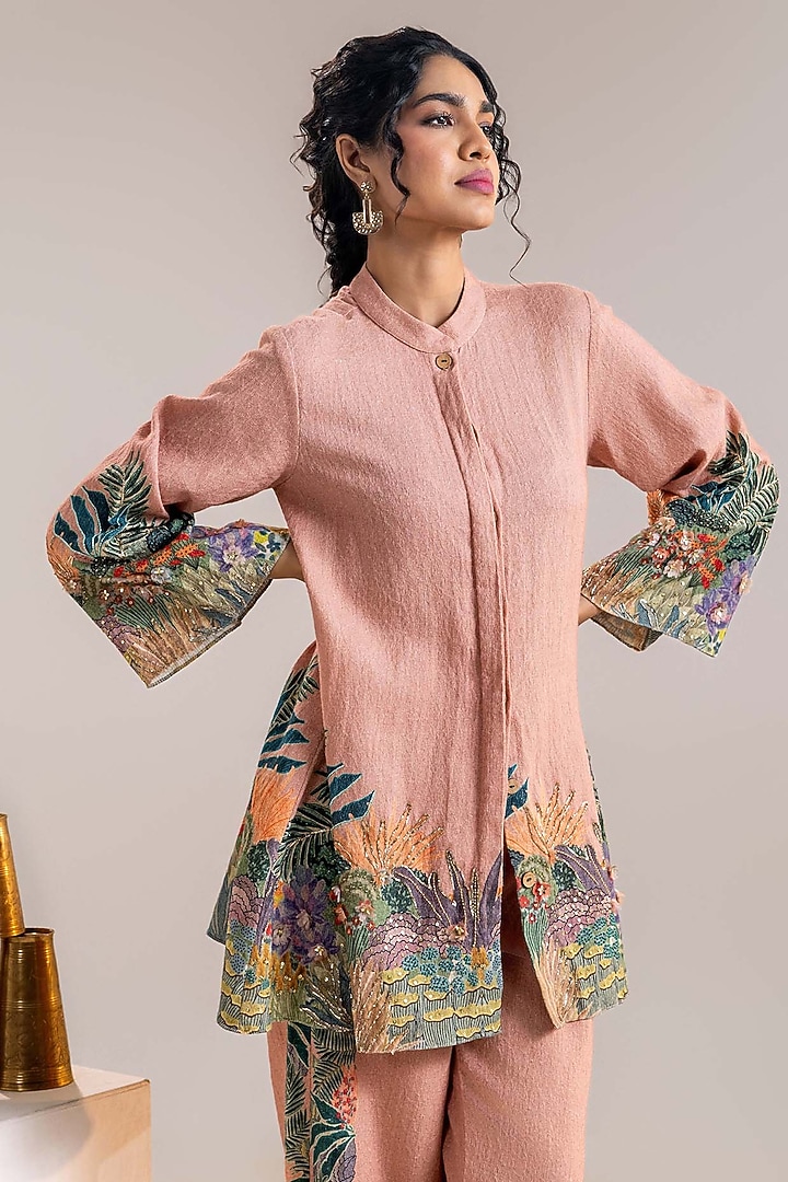 Pink Khadi Cotton Embellished Kurta Set by Soup by Sougat Paul at Pernia's Pop Up Shop