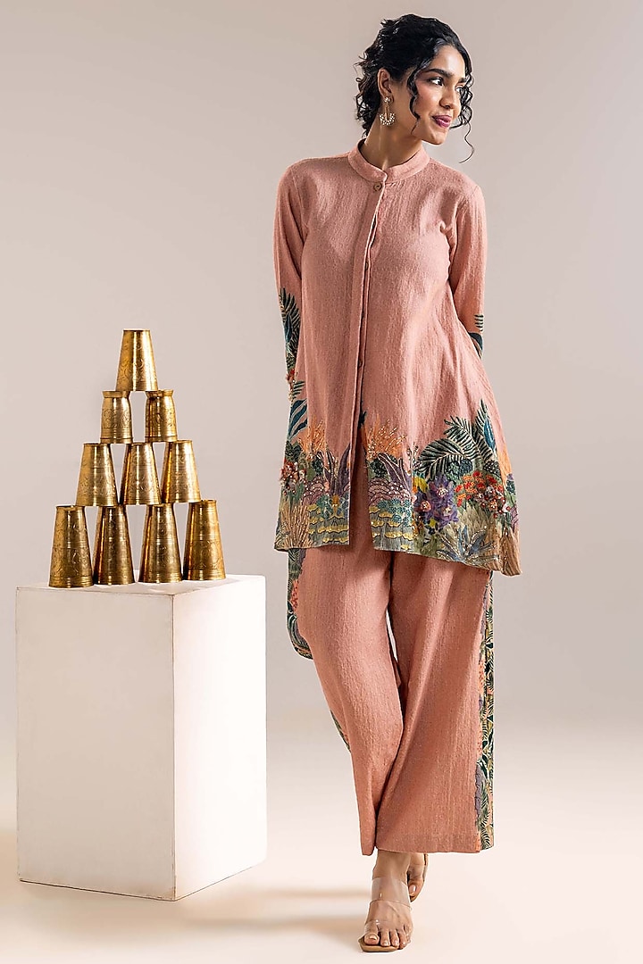 Pink Khadi Cotton Embellished Kurta Set by Soup by Sougat Paul at Pernia's Pop Up Shop