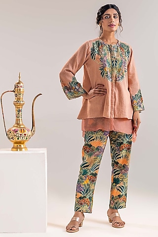 Pink Organza Embroidered Layered Kurta Set by Soup by Sougat Paul