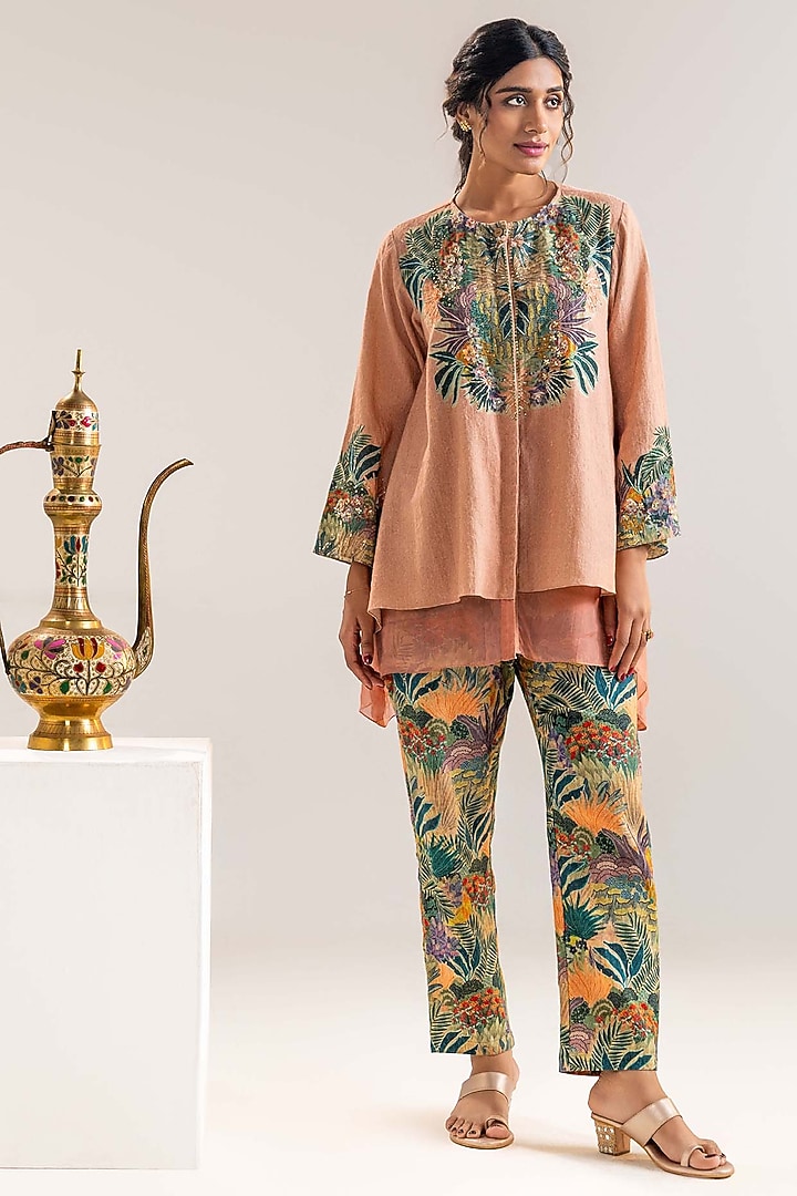 Pink Organza Embroidered Layered Kurta Set by Soup by Sougat Paul at Pernia's Pop Up Shop