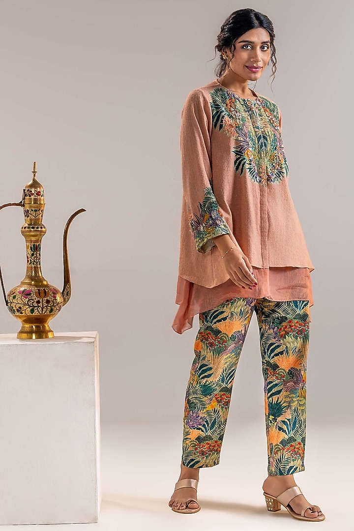 Pink Organza Embroidered Layered Kurta Set by Soup by Sougat Paul at Pernia's Pop Up Shop