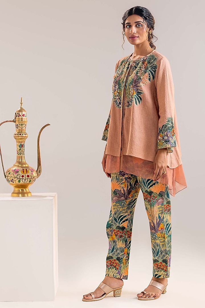 Pink Organza Embroidered Layered Kurta Set by Soup by Sougat Paul at Pernia's Pop Up Shop