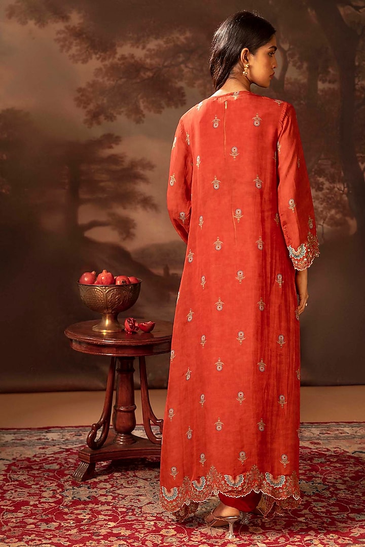 Red Crepe Printed Draped Jacket Vacation Dress by Soup by Sougat Paul at Pernia's Pop Up Shop