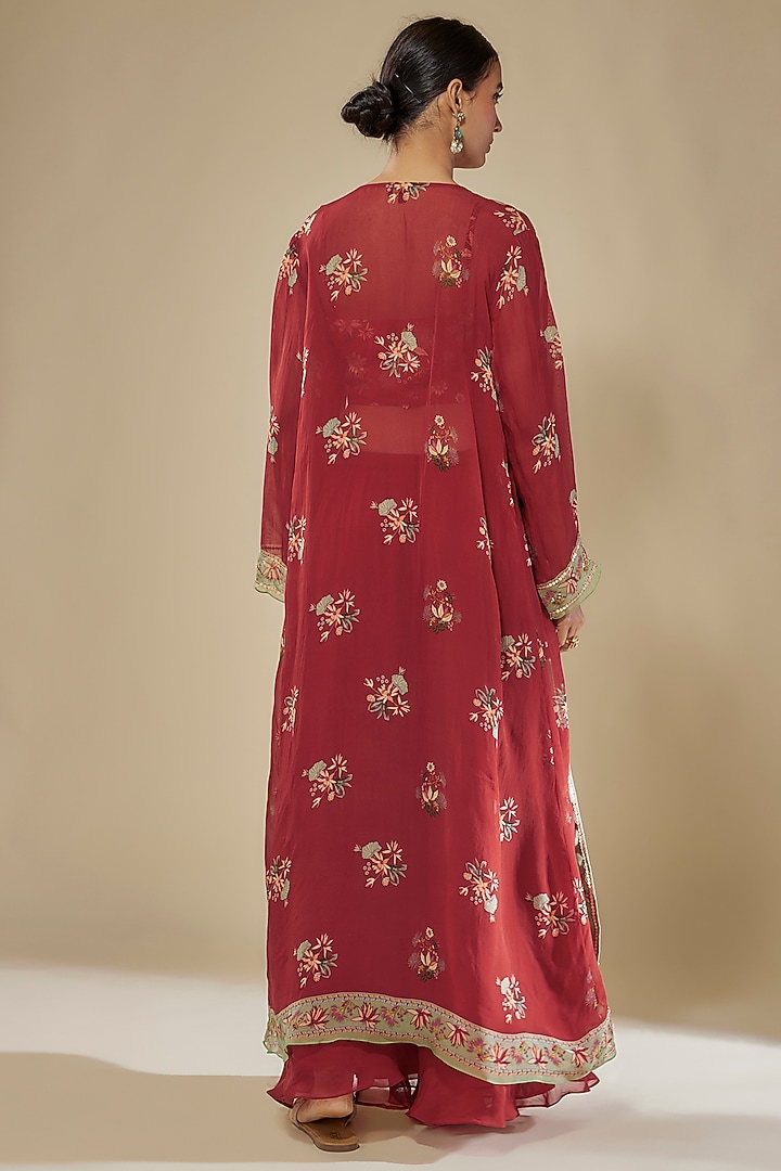 Red Organza Embroidered Jacket Set by Soup by Sougat Paul at Pernia's Pop Up Shop