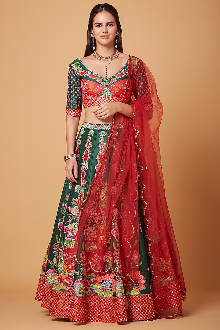 Green Embroidered Lehenga Set by SIDDHARTHA BANSAL