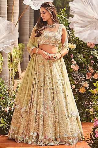 Mint Green Embroidered Lehenga Set by Surabhi Chopra