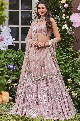Powder Pink Embroidered Lehenga Set by Surabhi Chopra
