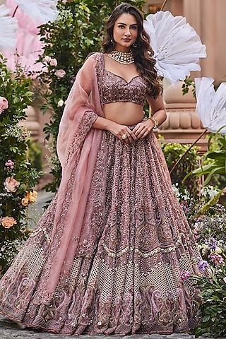 Dusty Pink Embroidered Lehenga Set by Surabhi Chopra