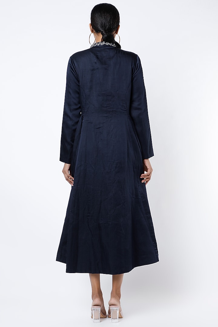 Navy Blue Beaded A-Line Kurta by Siddh by Deepa Goel at Pernia's Pop Up Shop