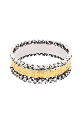 Two-Tone Finish Stone Floral Bracelet In Sterling Silver by Sangeeta Boochra