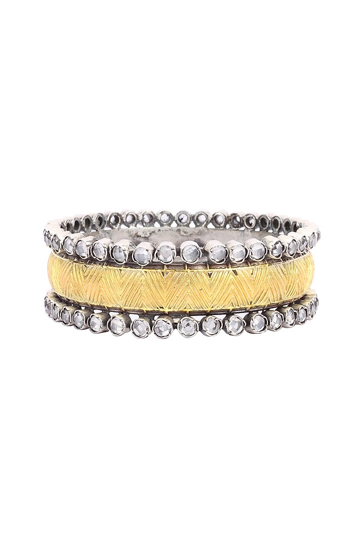 Two-Tone Finish Stone Floral Bracelet In Sterling Silver by Sangeeta Boochra at Pernia's Pop Up Shop