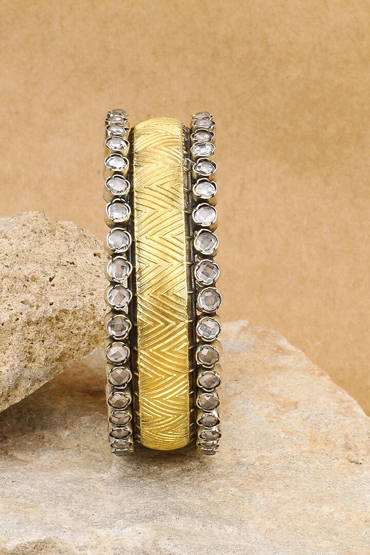 Two-Tone Finish Stone Floral Bracelet In Sterling Silver by Sangeeta Boochra at Pernia's Pop Up Shop