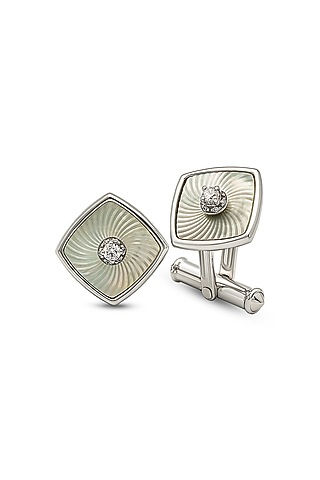 White Finish Mother Of Pearl Cuffs In Sterling Silver by Silberry Men