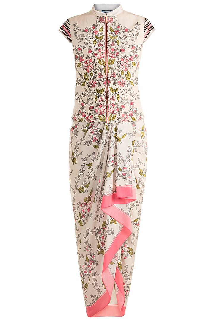Ivory & Pink Jacket With Dhoti Skirt by Soup by Sougat Paul at Pernia's Pop Up Shop