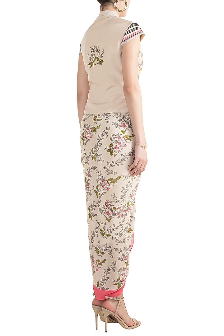 Ivory & Pink Jacket With Dhoti Skirt by Soup by Sougat Paul at Pernia's Pop Up Shop