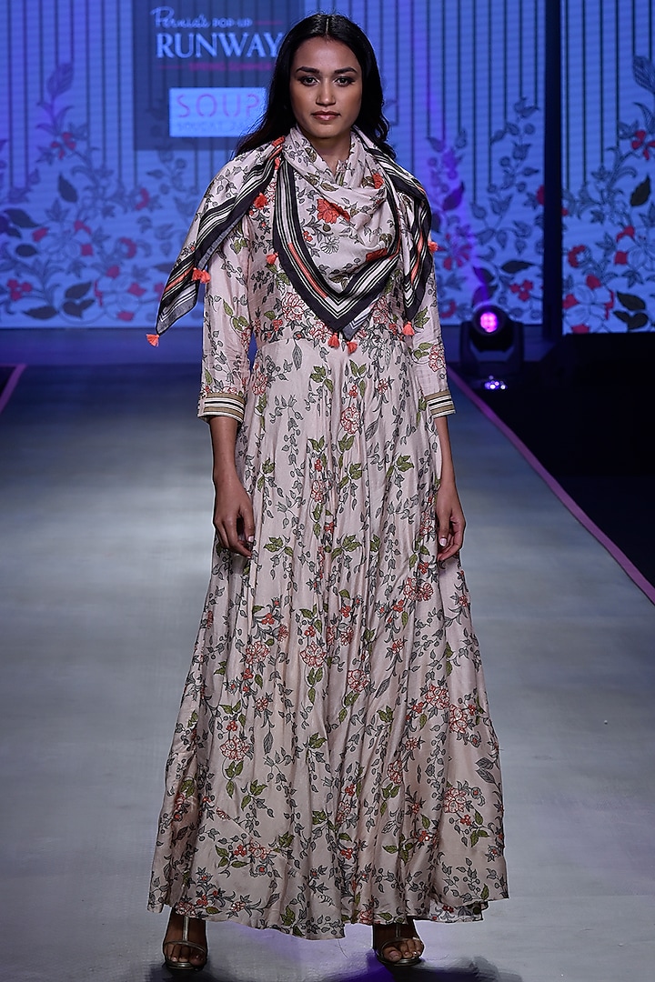 Ivory Embroidered Printed Gown by Soup by Sougat Paul