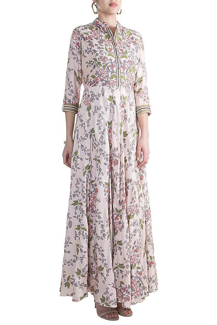 Ivory Embroidered Printed Gown by Soup by Sougat Paul at Pernia's Pop Up Shop