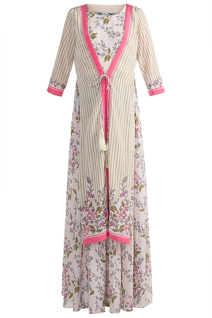 Ivory Tiered Gown With Layered Jacket by Soup by Sougat Paul at Pernia's Pop Up Shop