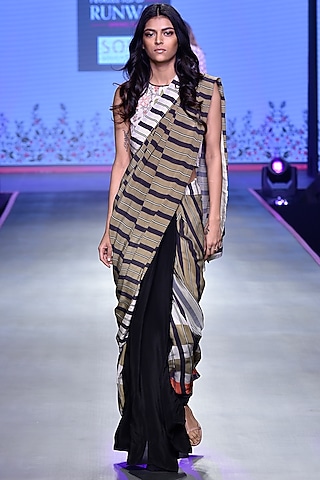 Ivory & Black Saree Set by Soup by Sougat Paul