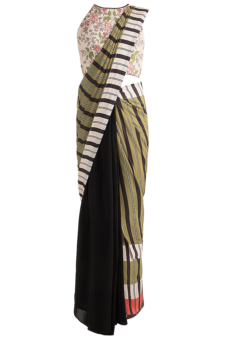 Ivory & Black Party Wear Saree Set by Soup by Sougat Paul at Pernia's Pop Up Shop