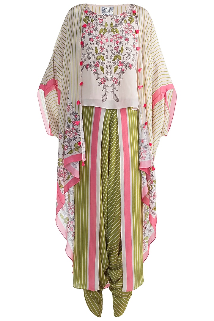 Ivory Top With Jacket & Dhoti Pants by Soup by Sougat Paul at Pernia's Pop Up Shop