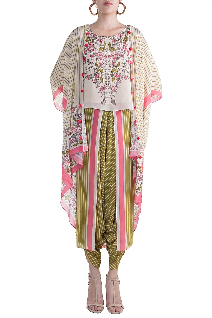 Ivory Top With Jacket & Dhoti Pants by Soup by Sougat Paul at Pernia's Pop Up Shop