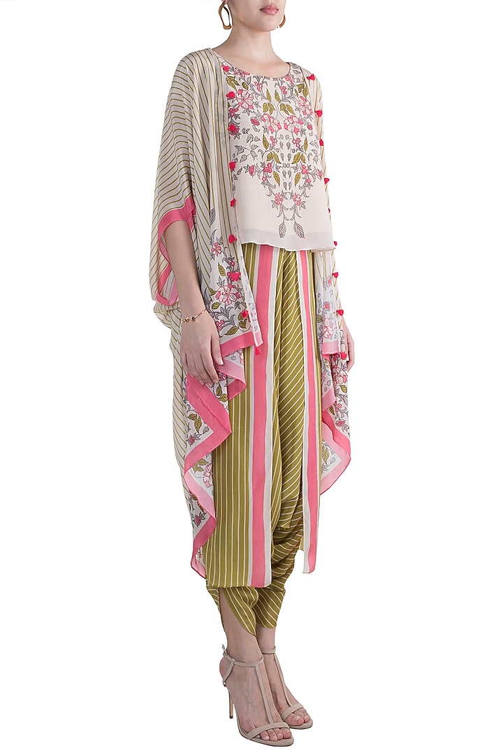 Ivory Top With Jacket & Dhoti Pants by Soup by Sougat Paul at Pernia's Pop Up Shop