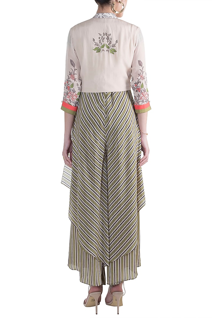 Ivory & Olive Green Jumpsuit With Jacket by Soup by Sougat Paul at Pernia's Pop Up Shop