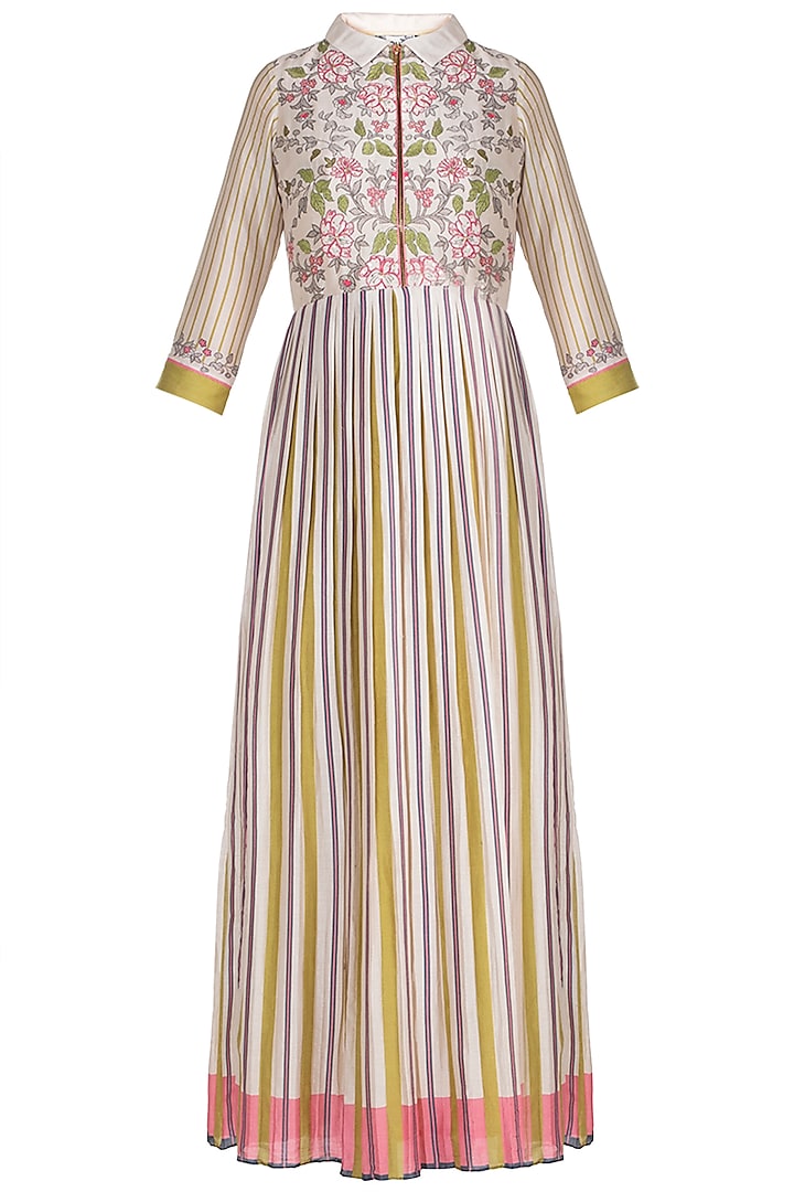 Ivory Embroidered Printed Midi Dress by Soup by Sougat Paul