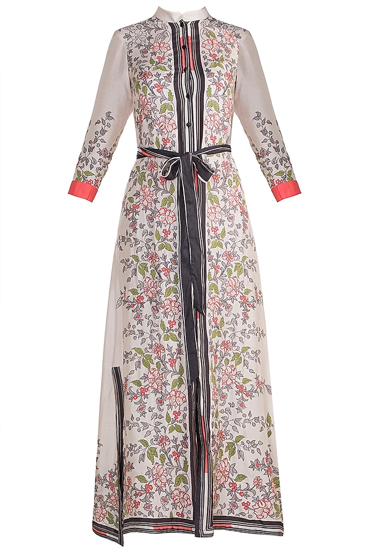 Ivory Embroidered Printed Jacket Dress by Soup by Sougat Paul