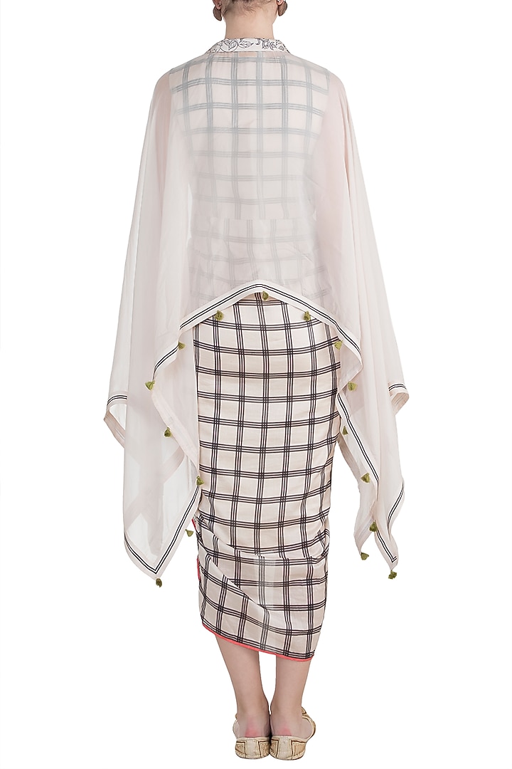 Ivory Draped Summer Dress With Tasseled Cape by Soup by Sougat Paul at Pernia's Pop Up Shop