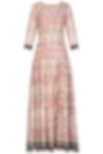 Off White Embroidered Printed Flared Maxi Dress by Soup by Sougat Paul